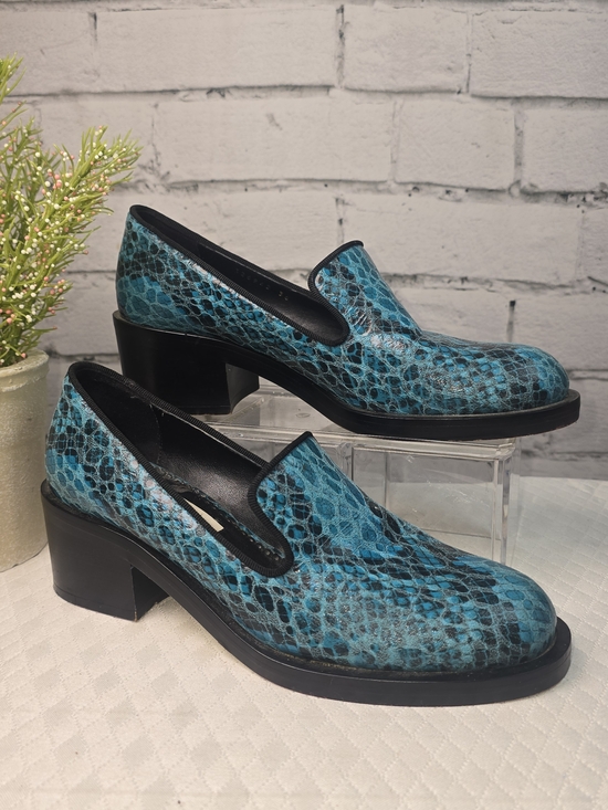 Stella McCartney Shoes - STELLA MCCARTNEY TURQUOISE BLUE LOAFERS SNAKESKIN BLOCK HEEL MADE IN ITALY 36